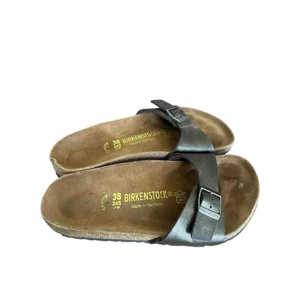 Birkenstock Madrid Metallic Anthracite Birko-Flor Slide Sandals 38/ 7-7.5 Narrow
